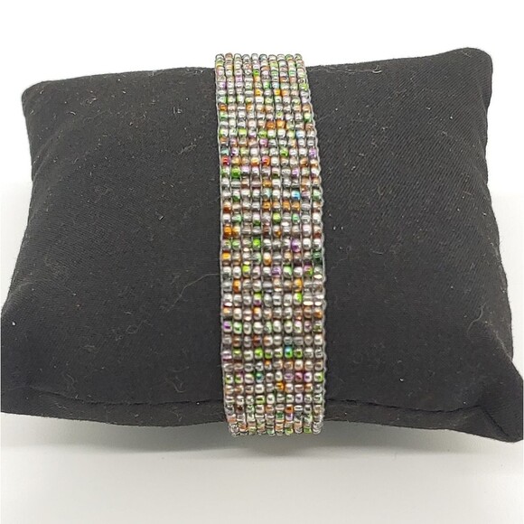 *Sale* Loom Beaded Bracelet Silver Multi - Color - Picture 1 of 4